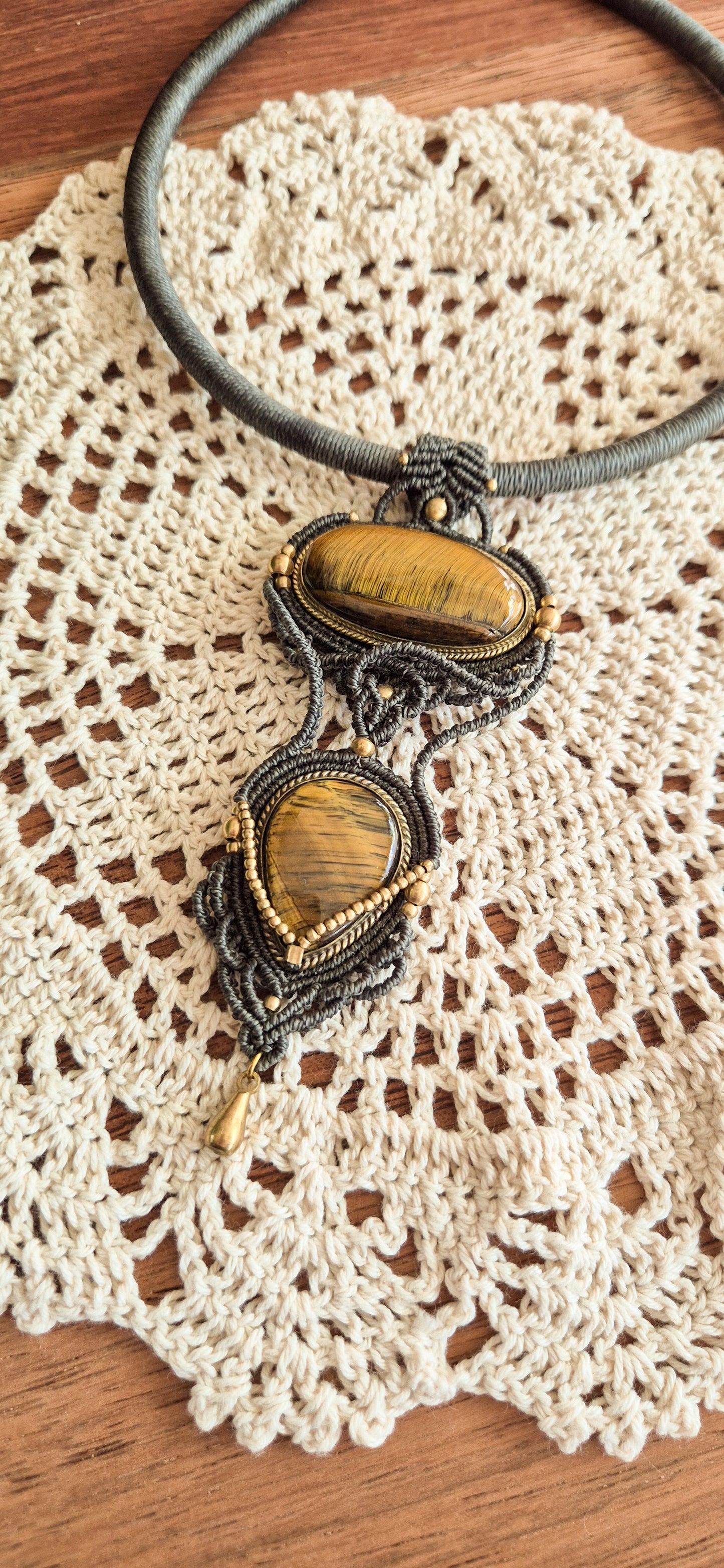 Rhea – Double Tiger’s Eye Micro‑Macramé Choker (Handmade in Australia)