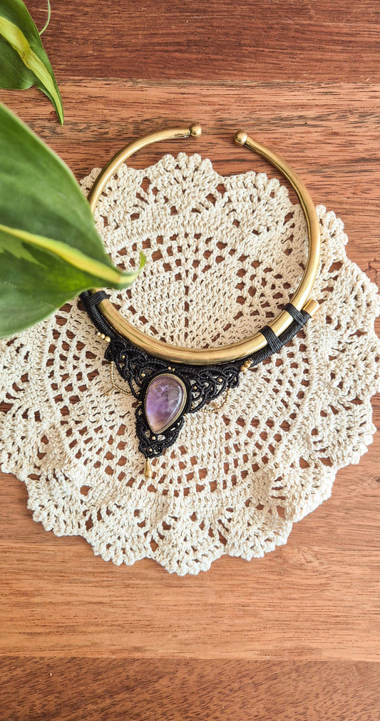Hecate – Amethyst Torque Choker (Handmade Micro-Macrame)