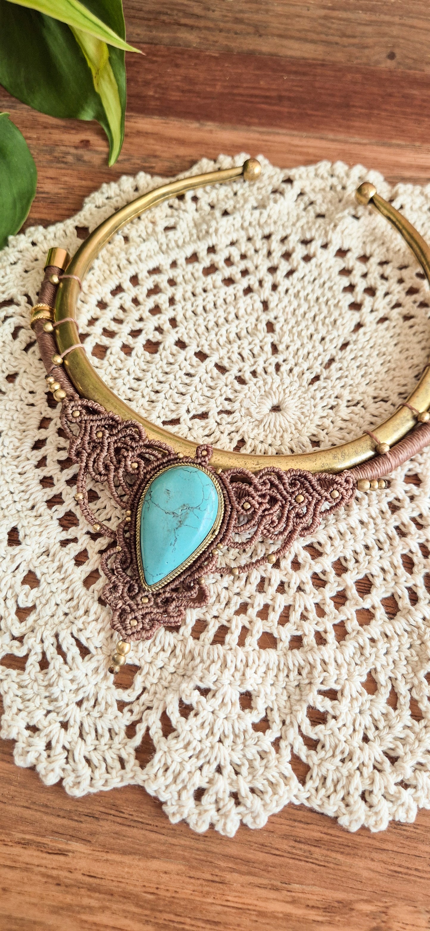 Skye – Turquoise Brass Torque Choker (Handmade Micro‑Macramé)