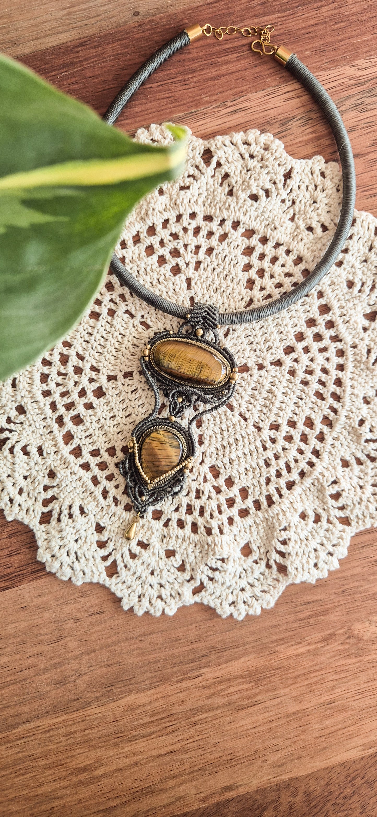 Rhea – Double Tiger’s Eye Micro‑Macramé Choker (Handmade in Australia)
